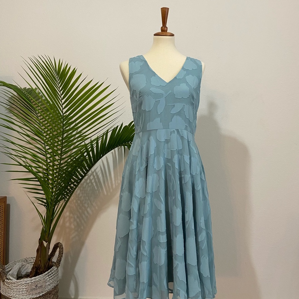 Monotone Blue Floral Texture Pattern Midi Dress